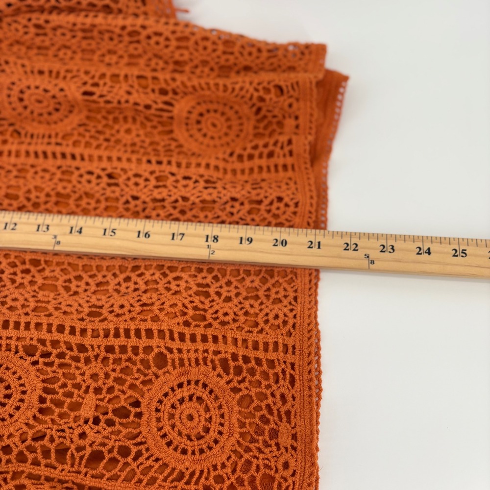 One World Rust Orange Crochet Lace Floral Top M Boho Boxy Crop Oversized Qauzy - Picture 6 of 7